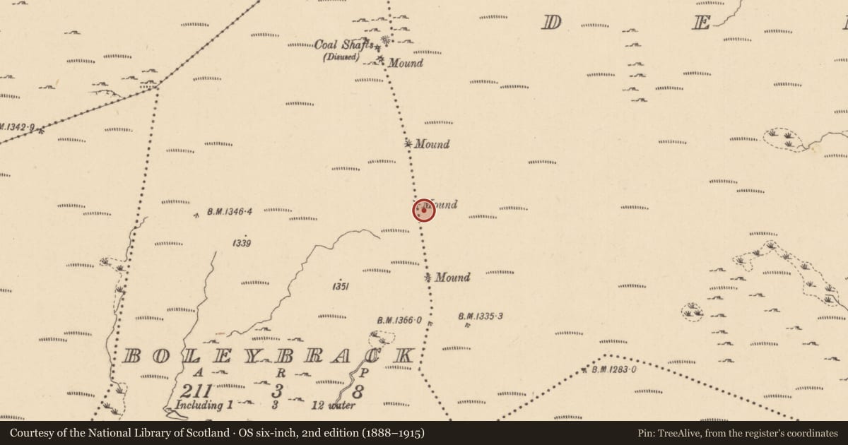 Ordnance Survey six-inch map, 2nd edition (1888–1915) covering the location of Cairn - boundary cairn, Boleybrack, Dergvone, County Leitrim, with a pin at the register's coordinates