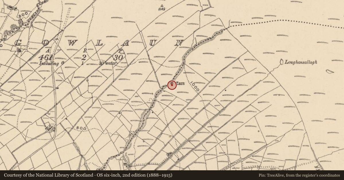 Ordnance Survey six-inch map, 2nd edition (1888–1915) covering the location of Cairn - unclassified, Altavra, County Leitrim, with a pin at the register's coordinates