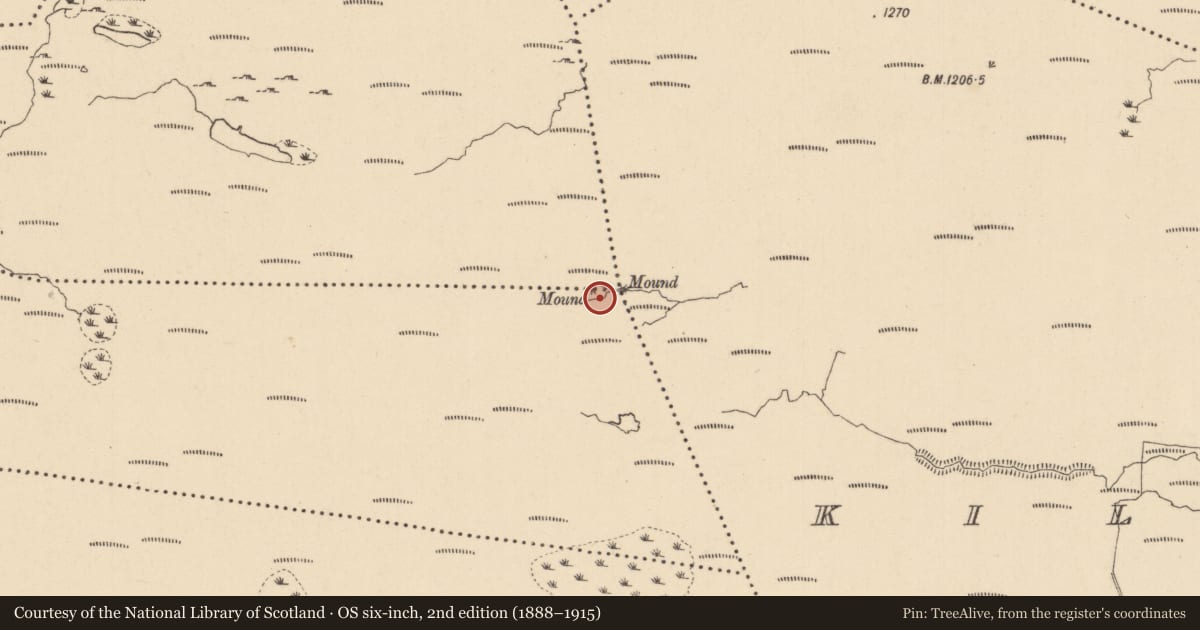 Ordnance Survey six-inch map, 2nd edition (1888–1915) covering the location of Boundary mound, County Leitrim, with a pin at the register's coordinates