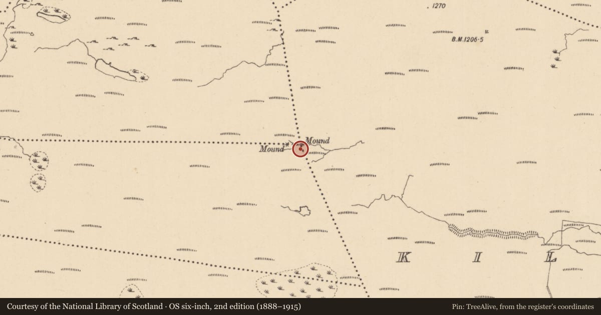 Ordnance Survey six-inch map, 2nd edition (1888–1915) covering the location of Boundary mound, County Leitrim, with a pin at the register's coordinates