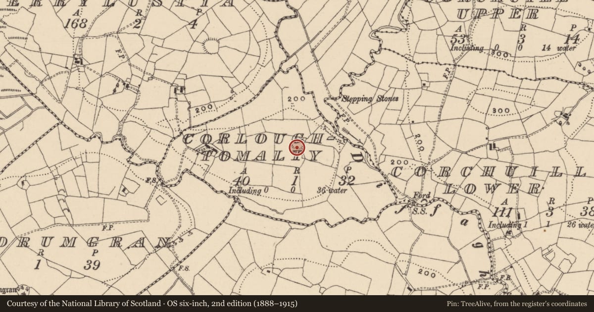 Ordnance Survey six-inch map, 2nd edition (1888–1915) covering the location of Ringfort - rath, Corloughtomalty, County Leitrim, with a pin at the register's coordinates