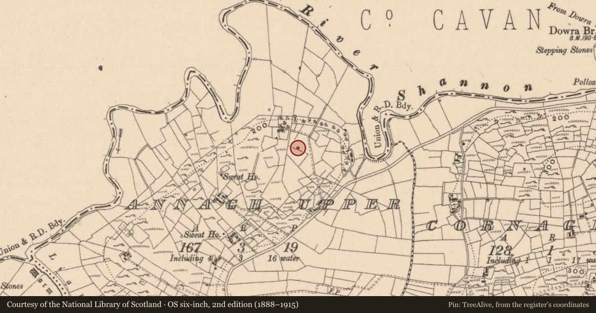 Ordnance Survey six-inch map, 2nd edition (1888–1915) covering the location of Ringfort - rath, Annagh Upper, County Leitrim, with a pin at the register's coordinates