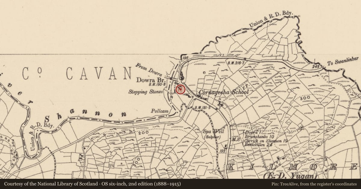 Ordnance Survey six-inch map, 2nd edition (1888–1915) covering the location of Ringfort - unclassified, Kilmore, County Leitrim, with a pin at the register's coordinates
