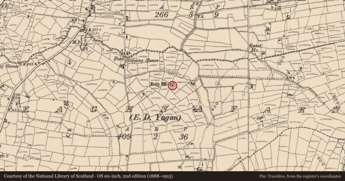 Ordnance Survey six-inch map, 2nd edition (1888–1915) covering the location of Penitential station, Greaghnafarna, County Leitrim, with a pin at the register's coordinates