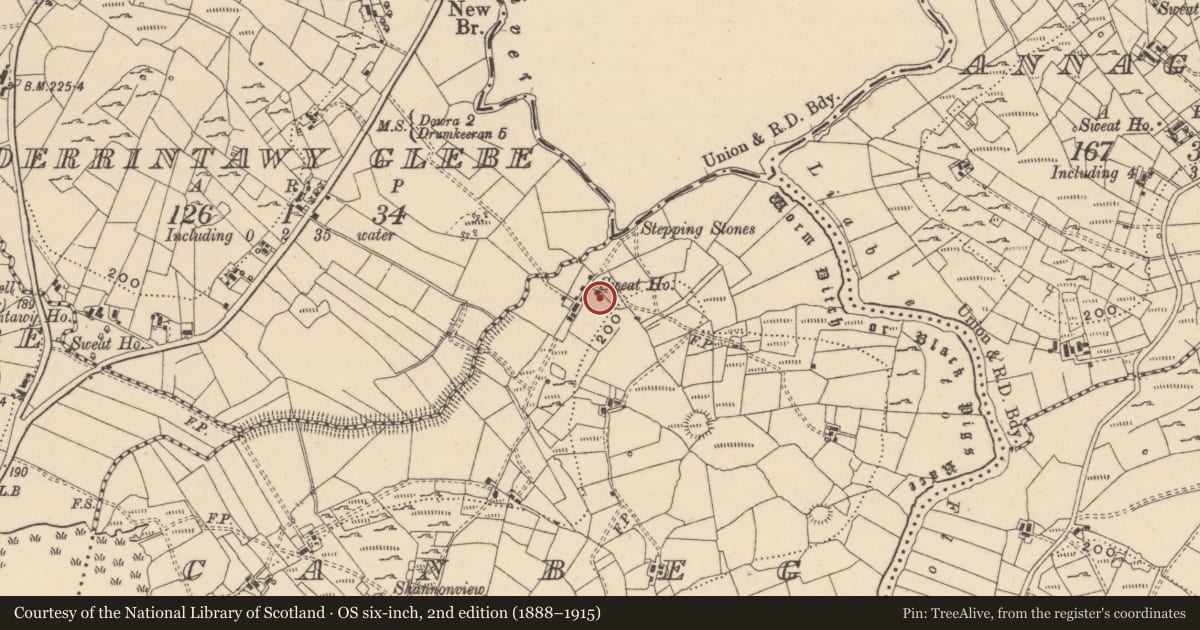 Ordnance Survey six-inch map, 2nd edition (1888–1915) covering the location of Sweathouse, Canbeg, County Leitrim, with a pin at the register's coordinates