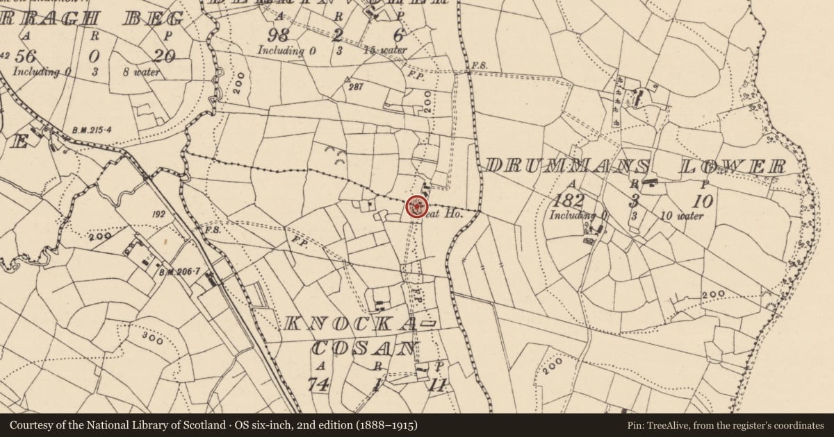 Ordnance Survey six-inch map, 2nd edition (1888–1915) covering the location of Sweathouse, Derrinvoher, County Leitrim, with a pin at the register's coordinates