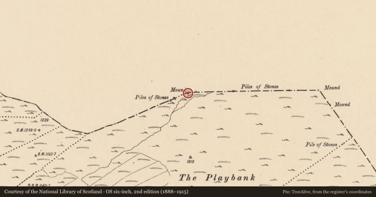 Ordnance Survey six-inch map, 2nd edition (1888–1915) covering the location of Boundary mound, Drumnafinnila Barr, County Leitrim, with a pin at the register's coordinates