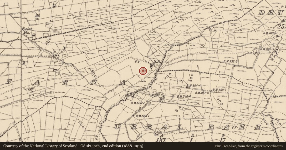 Ordnance Survey six-inch map, 2nd edition (1888–1915) covering the location of Enclosure, Greaghnafarna, County Leitrim, with a pin at the register's coordinates