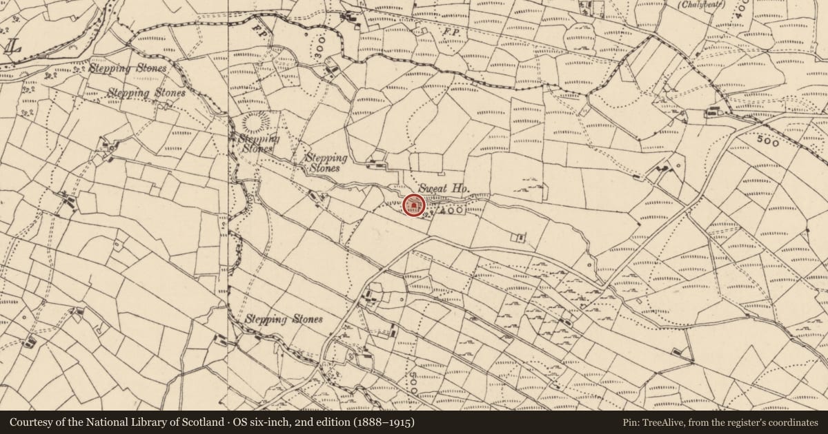 Ordnance Survey six-inch map, 2nd edition (1888–1915) covering the location of Sweathouse, Tullynahaia, County Leitrim, with a pin at the register's coordinates