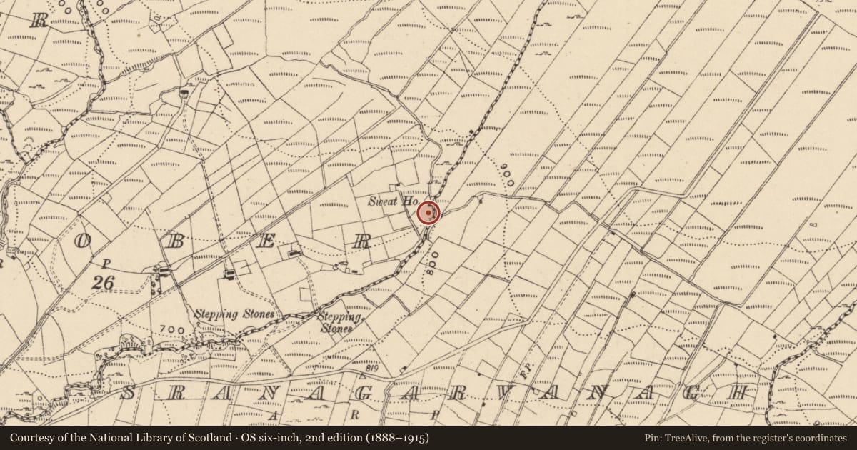 Ordnance Survey six-inch map, 2nd edition (1888–1915) covering the location of Sweathouse, Cortober, County Leitrim, with a pin at the register's coordinates