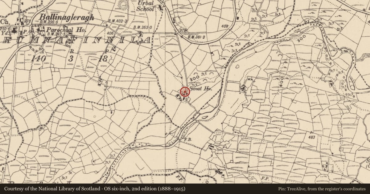 Ordnance Survey six-inch map, 2nd edition (1888–1915) covering the location of Sweathouse, Cortober, County Leitrim, with a pin at the register's coordinates