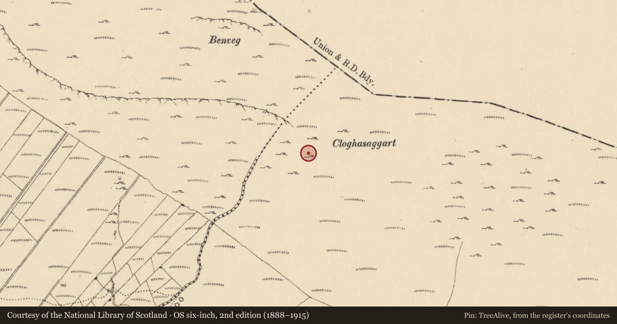 Ordnance Survey six-inch map, 2nd edition (1888–1915) covering the location of Penal Mass station, Carntullagh, County Leitrim, with a pin at the register's coordinates