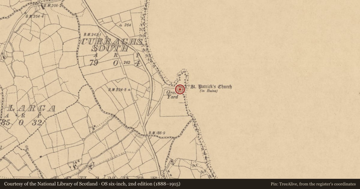 Ordnance Survey six-inch map, 2nd edition (1888–1915) covering the location of Graveyard, Curraghs South, County Leitrim, with a pin at the register's coordinates