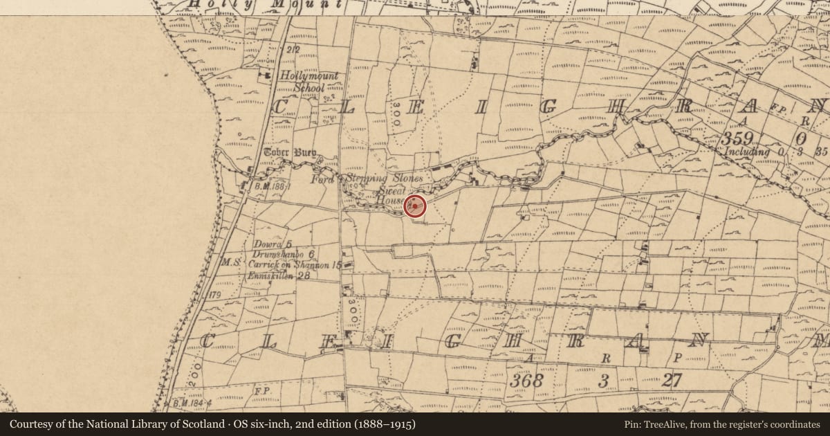 Ordnance Survey six-inch map, 2nd edition (1888–1915) covering the location of Sweathouse, Cleighran More, County Leitrim, with a pin at the register's coordinates