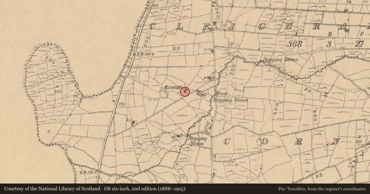 Ordnance Survey six-inch map, 2nd edition (1888–1915) covering the location of Megalithic tomb - court tomb, Cleighran More, County Leitrim, with a pin at the register's coordinates