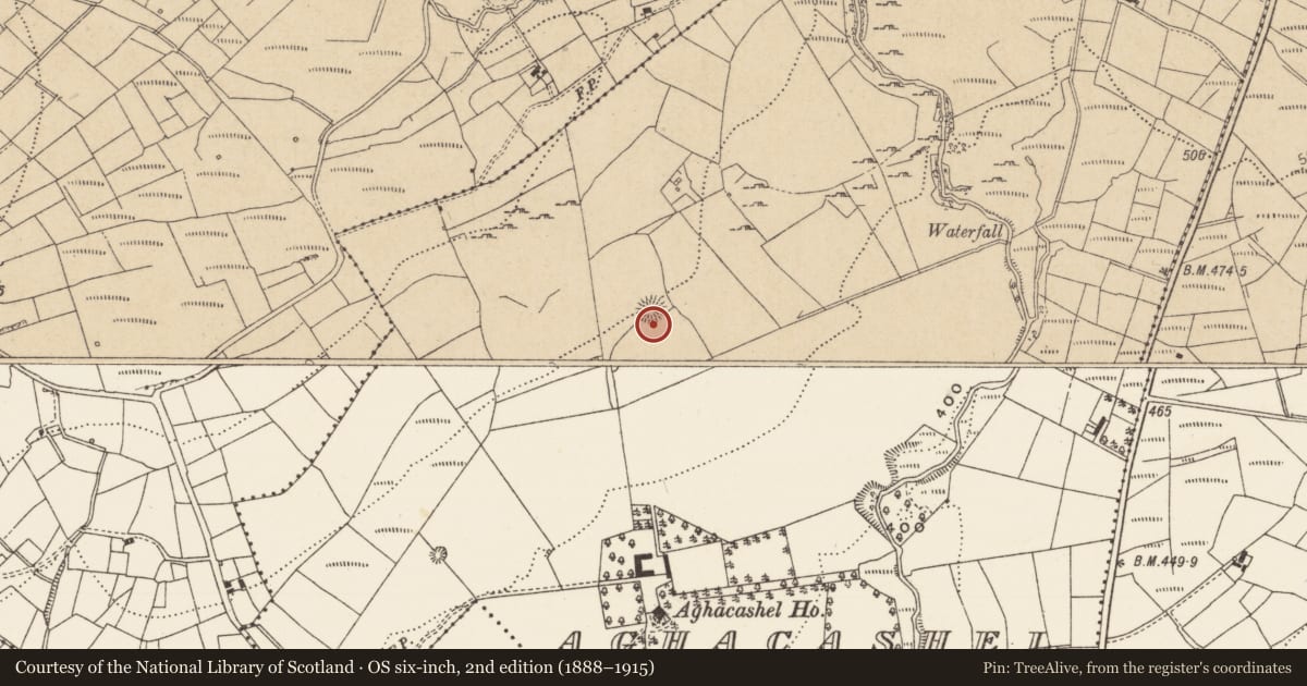 Ordnance Survey six-inch map, 2nd edition (1888–1915) covering the location of Ringfort - rath, Aghacashel, County Leitrim, with a pin at the register's coordinates