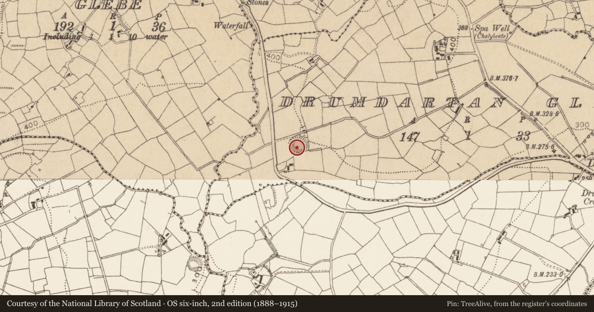 Ordnance Survey six-inch map, 2nd edition (1888–1915) covering the location of Ringfort - rath, Drumdartan Glebe, County Leitrim, with a pin at the register's coordinates