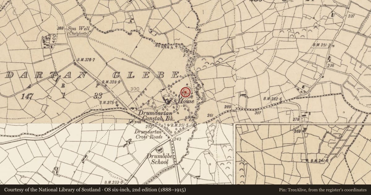 Ordnance Survey six-inch map, 2nd edition (1888–1915) covering the location of Ringfort - rath, Drumdartan Glebe, County Leitrim, with a pin at the register's coordinates
