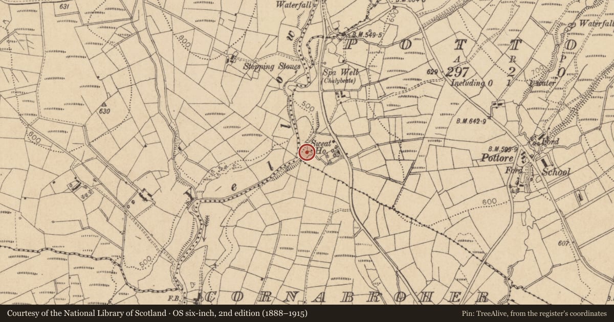 Ordnance Survey six-inch map, 2nd edition (1888–1915) covering the location of Sweathouse, Pottore, County Leitrim, with a pin at the register's coordinates