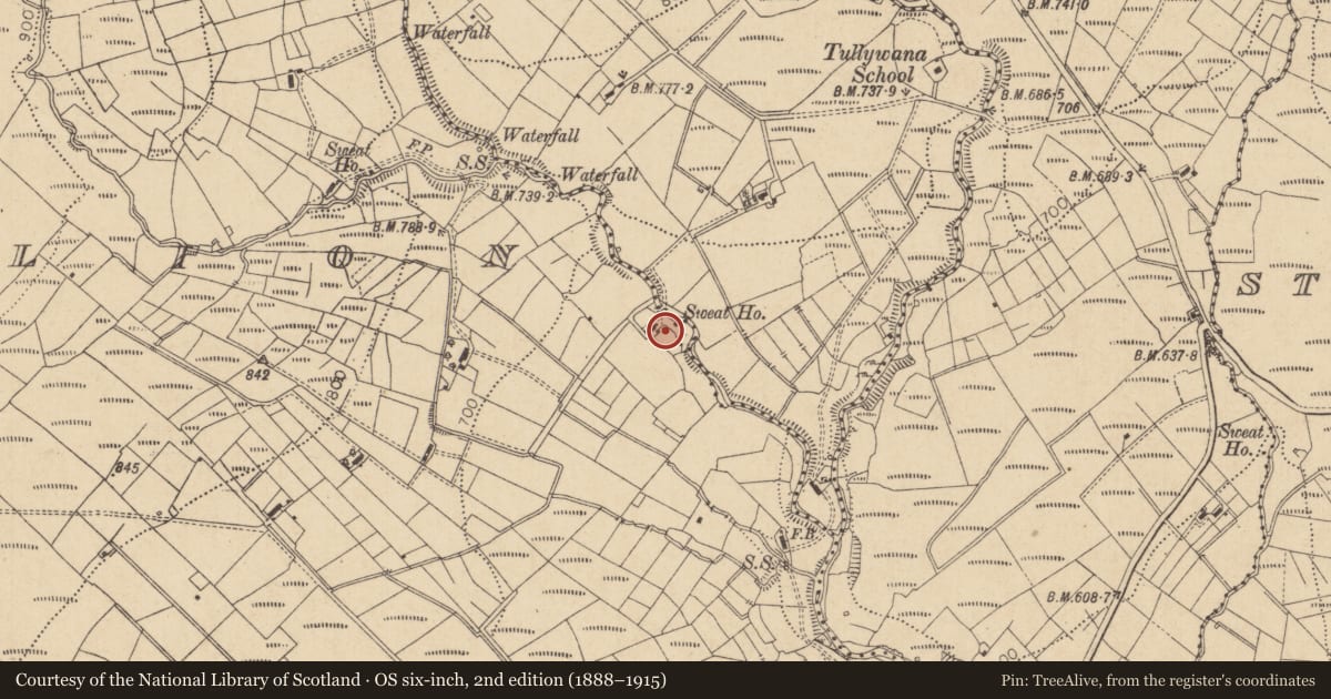 Ordnance Survey six-inch map, 2nd edition (1888–1915) covering the location of Sweathouse, Knockacullion, County Leitrim, with a pin at the register's coordinates