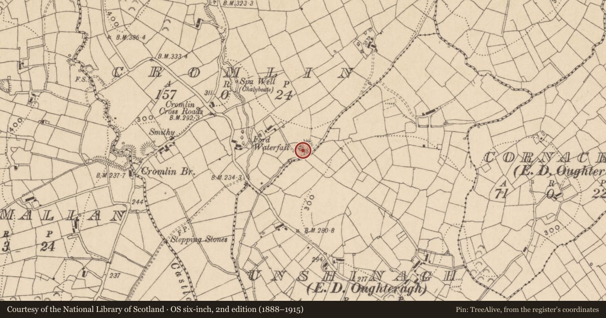Ordnance Survey six-inch map, 2nd edition (1888–1915) covering the location of Ringfort - rath, Cromlin, County Leitrim, with a pin at the register's coordinates