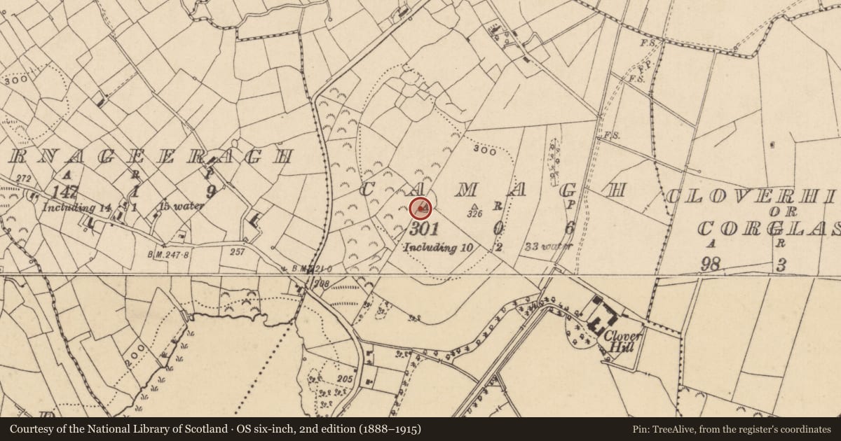 Ordnance Survey six-inch map, 2nd edition (1888–1915) covering the location of Ringfort - rath, Camagh, County Leitrim, with a pin at the register's coordinates