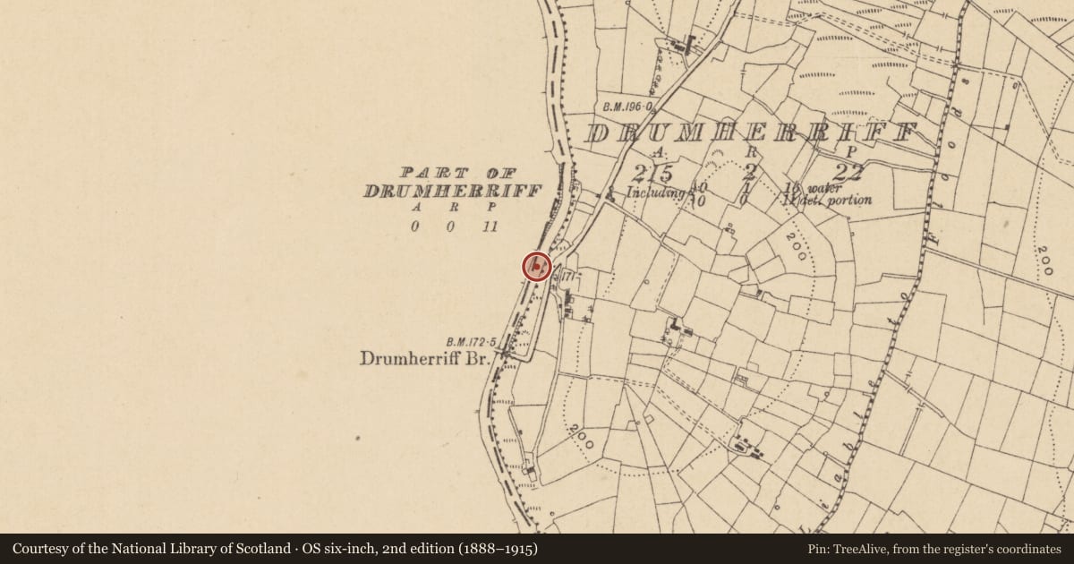 Ordnance Survey six-inch map, 2nd edition (1888–1915) covering the location of Bridge, Drumherriff, County Leitrim, with a pin at the register's coordinates
