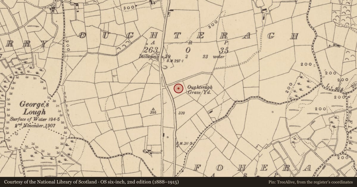 Ordnance Survey six-inch map, 2nd edition (1888–1915) covering the location of Architectural fragment, Oughteragh, County Leitrim, with a pin at the register's coordinates
