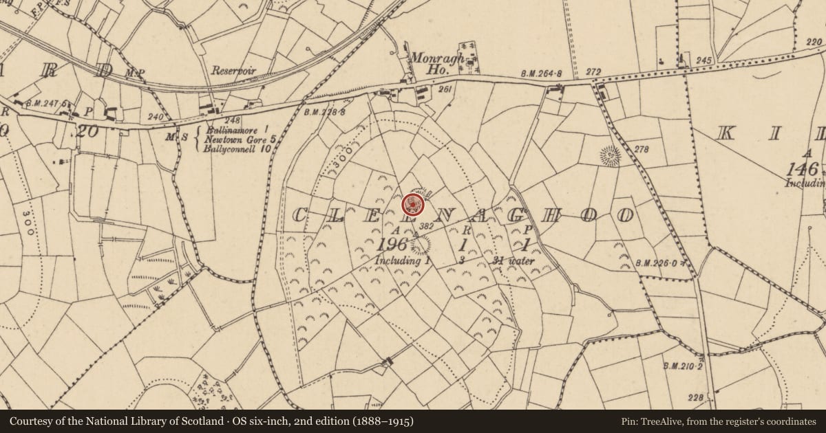 Ordnance Survey six-inch map, 2nd edition (1888–1915) covering the location of Ringfort - rath, Cleenaghoo, County Leitrim, with a pin at the register's coordinates