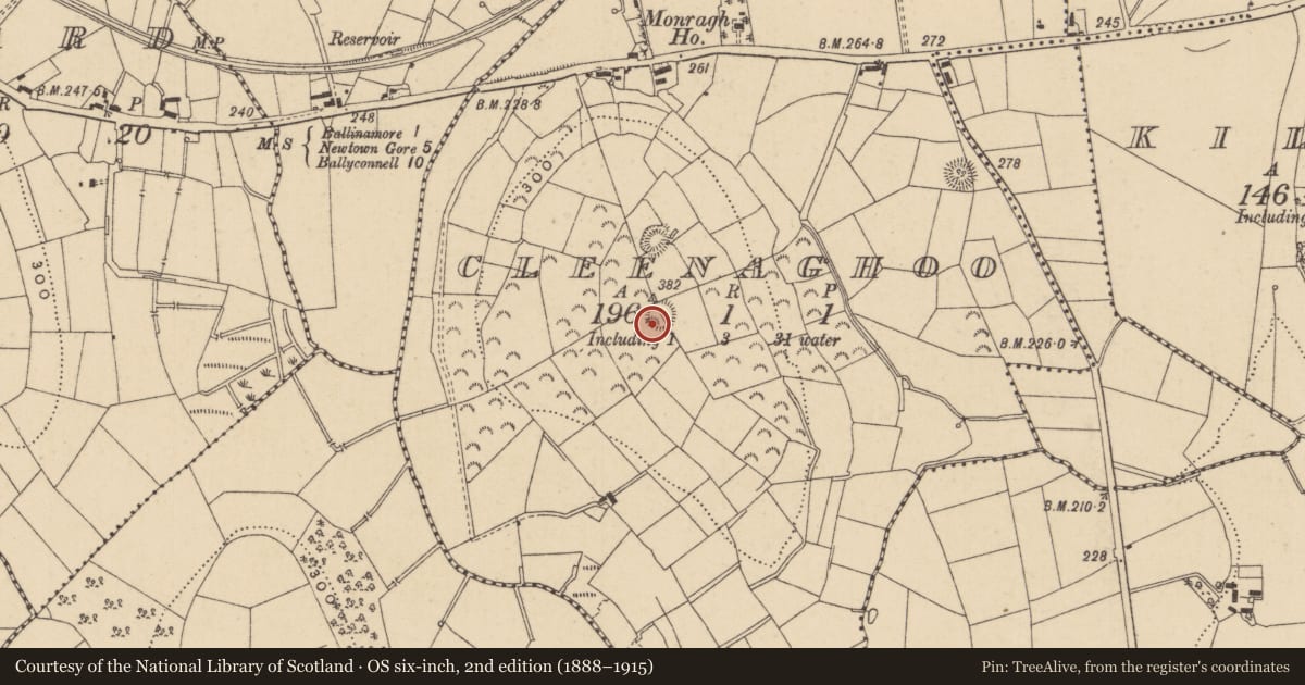 Ordnance Survey six-inch map, 2nd edition (1888–1915) covering the location of Ringfort - rath, Cleenaghoo, County Leitrim, with a pin at the register's coordinates