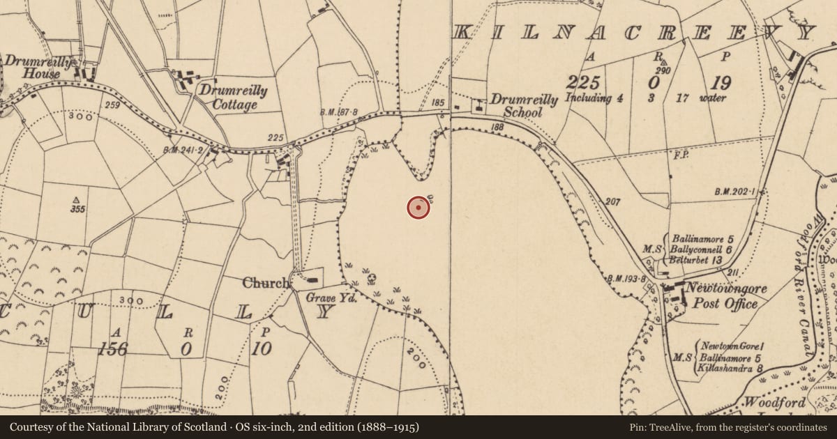 Ordnance Survey six-inch map, 2nd edition (1888–1915) covering the location of Crannog, Garadice Lough, County Leitrim, with a pin at the register's coordinates
