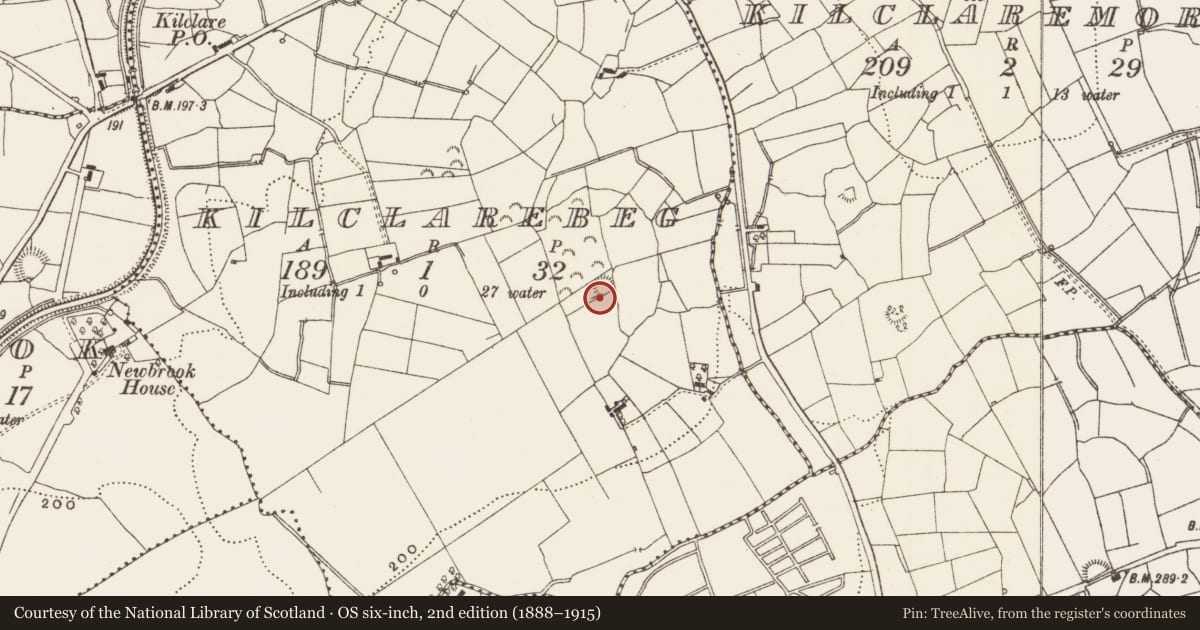 Ordnance Survey six-inch map, 2nd edition (1888–1915) covering the location of Ringfort - rath, Kilclare Beg, County Leitrim, with a pin at the register's coordinates