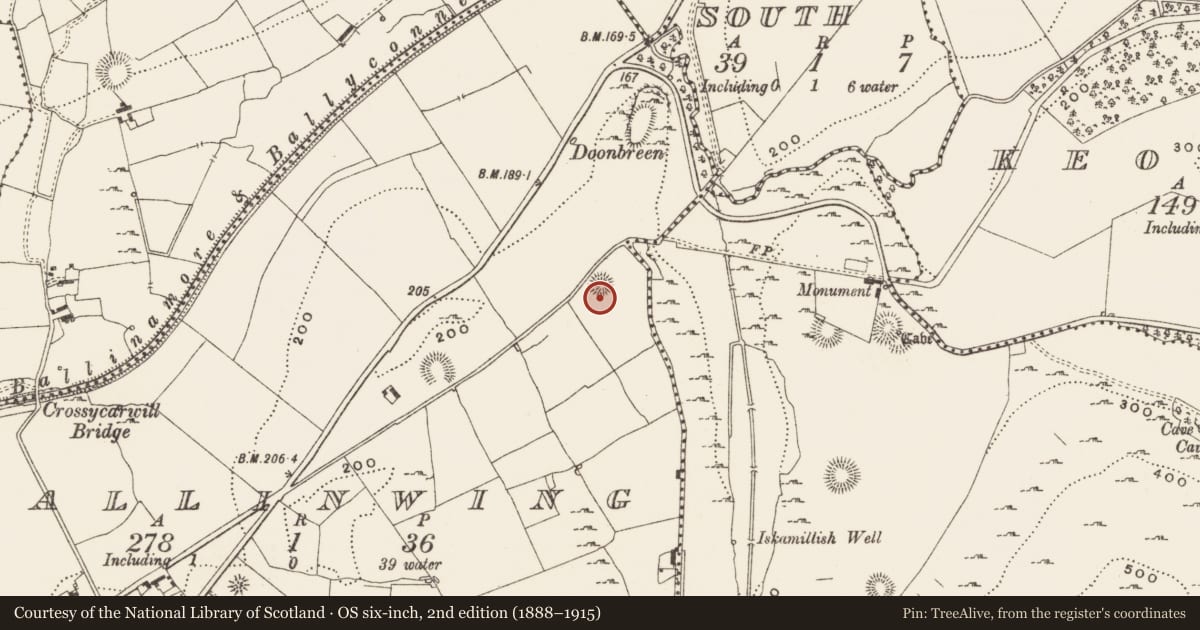 Ordnance Survey six-inch map, 2nd edition (1888–1915) covering the location of Enclosure, Ballinwing, County Leitrim, with a pin at the register's coordinates