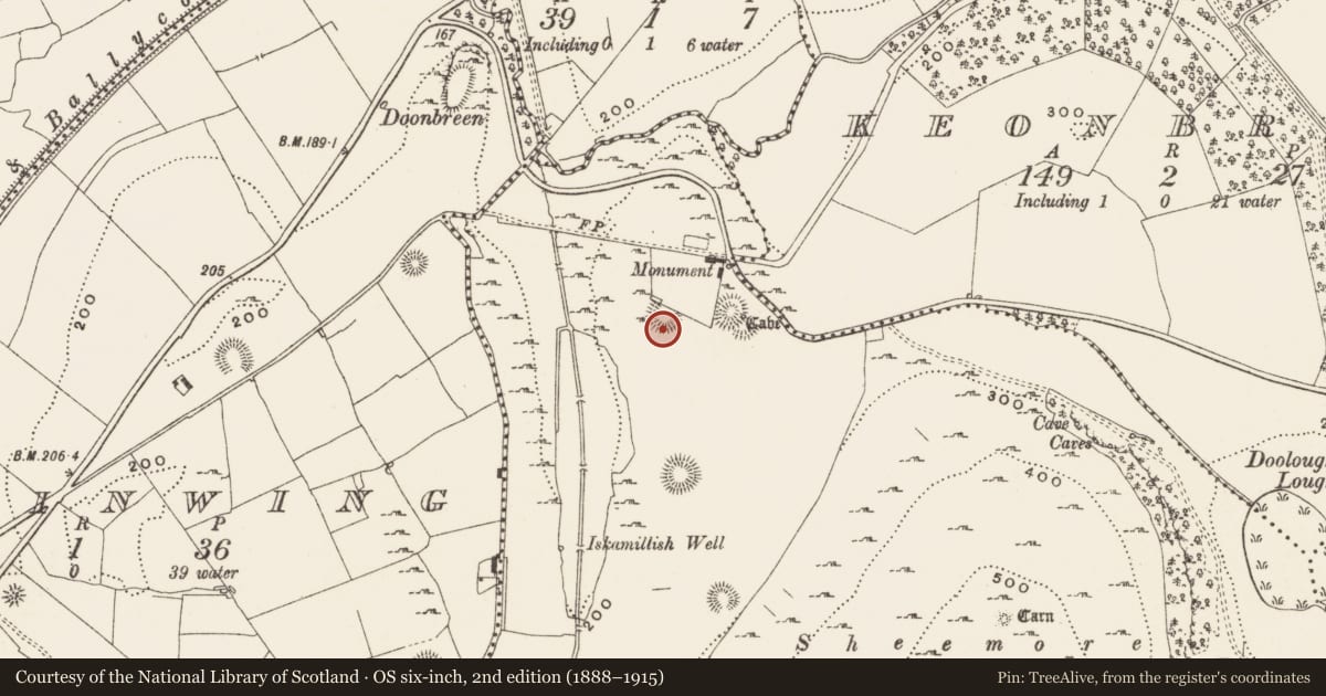 Ordnance Survey six-inch map, 2nd edition (1888–1915) covering the location of Ringfort - cashel, Sheemore, County Leitrim, with a pin at the register's coordinates
