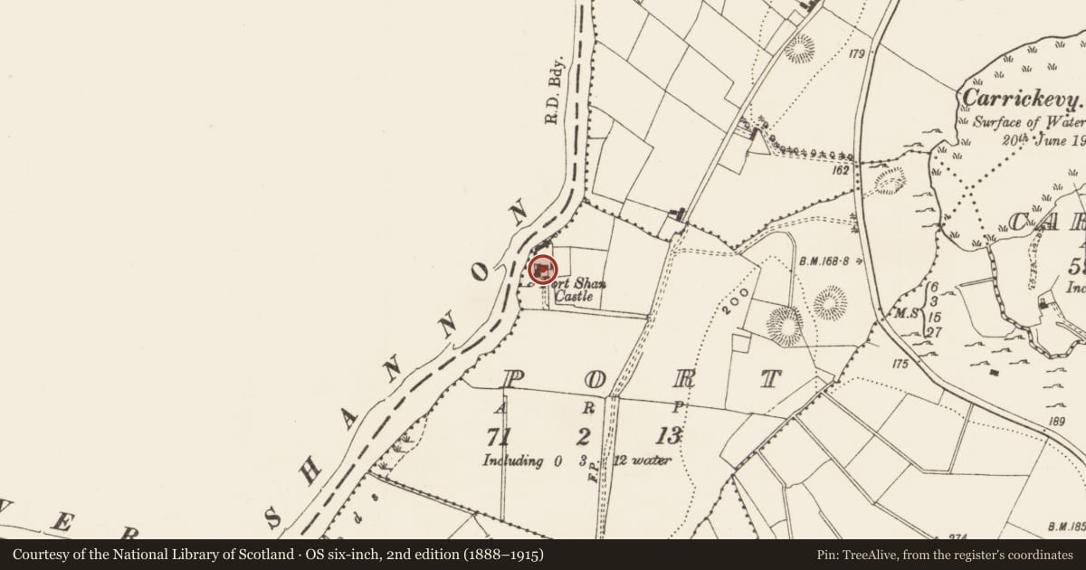 Ordnance Survey six-inch map, 2nd edition (1888–1915) covering the location of Castle - unclassified, Port, County Leitrim, with a pin at the register's coordinates