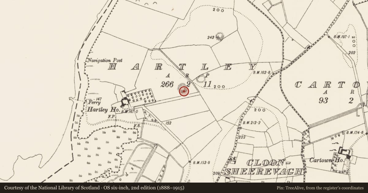 Ordnance Survey six-inch map, 2nd edition (1888–1915) covering the location of Ringfort - rath, Hartley, County Leitrim, with a pin at the register's coordinates