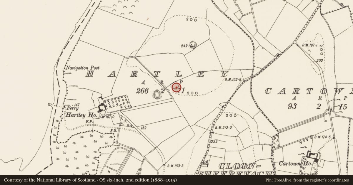 Ordnance Survey six-inch map, 2nd edition (1888–1915) covering the location of Ringfort - rath, Hartley, County Leitrim, with a pin at the register's coordinates