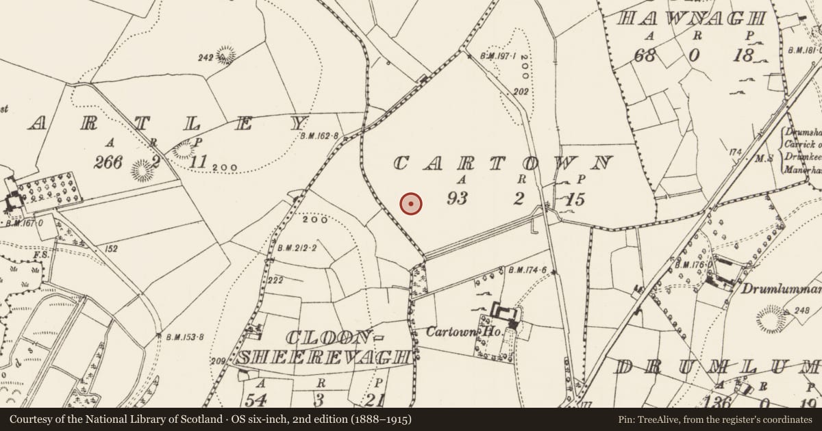 Ordnance Survey six-inch map, 2nd edition (1888–1915) covering the location of Ringfort - rath, Cartown, County Leitrim, with a pin at the register's coordinates