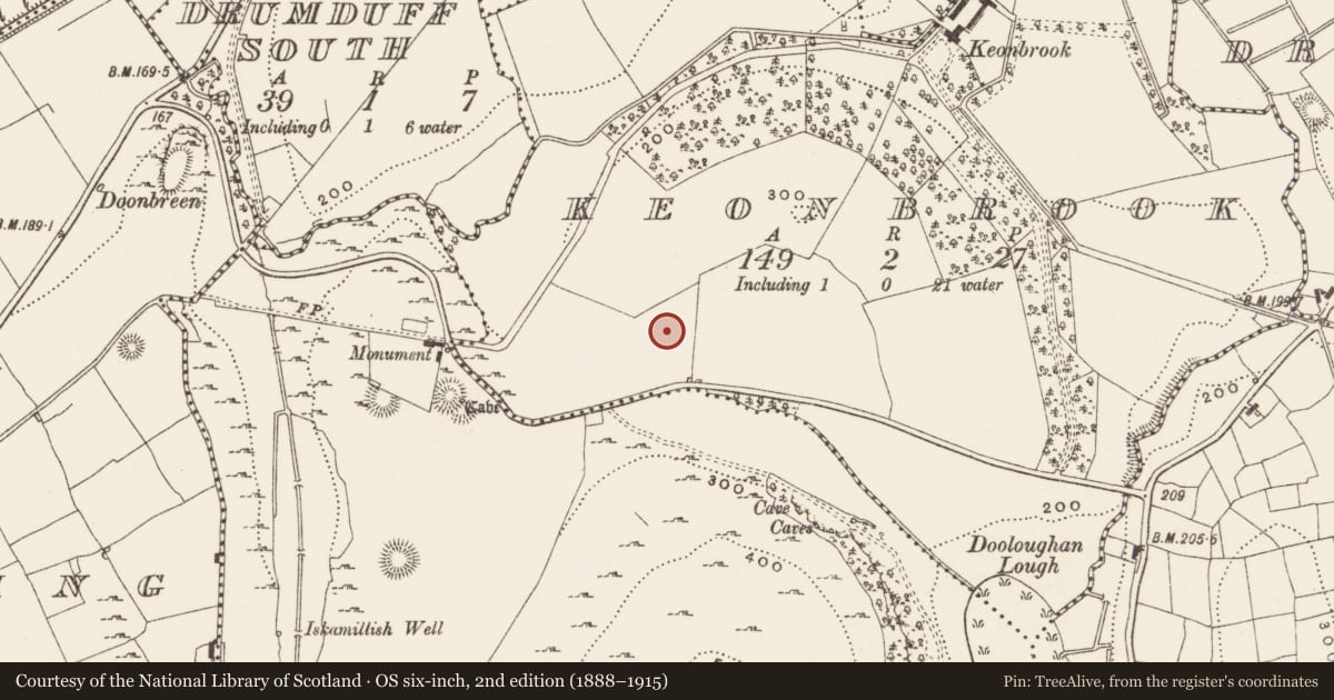 Ordnance Survey six-inch map, 2nd edition (1888–1915) covering the location of Ringfort - rath, Keonbrook, County Leitrim, with a pin at the register's coordinates