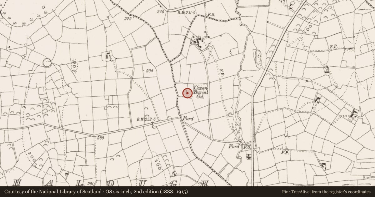 Ordnance Survey six-inch map, 2nd edition (1888–1915) covering the location of Burial ground, Killyfea, County Leitrim, with a pin at the register's coordinates