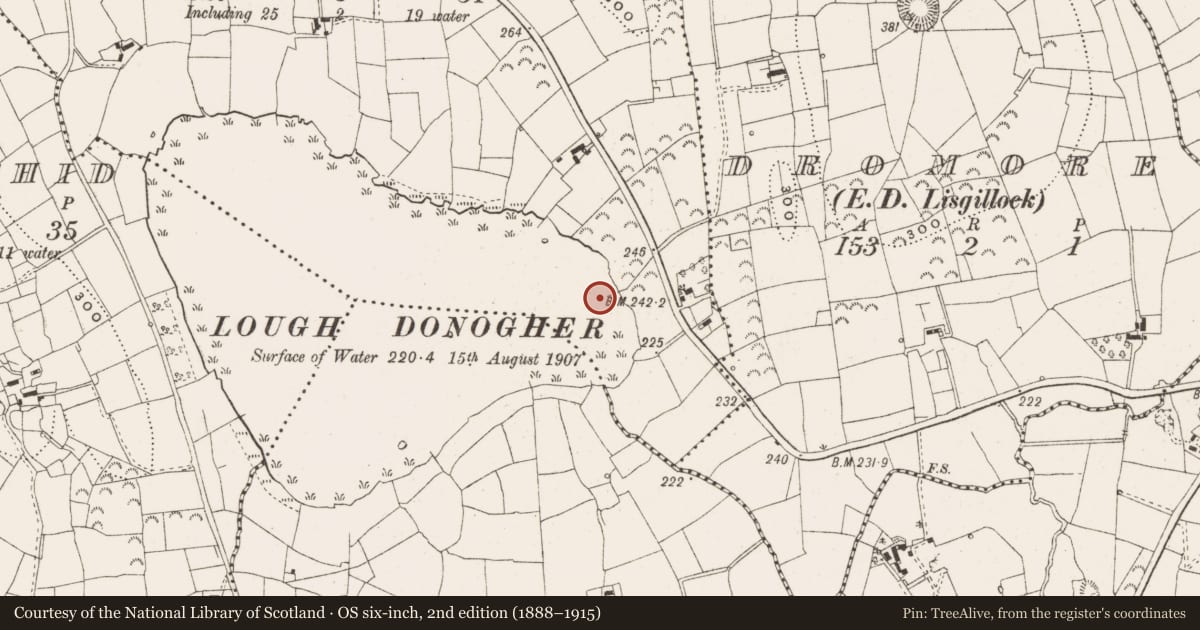 Ordnance Survey six-inch map, 2nd edition (1888–1915) covering the location of Crannog, Lavareen, County Leitrim, with a pin at the register's coordinates