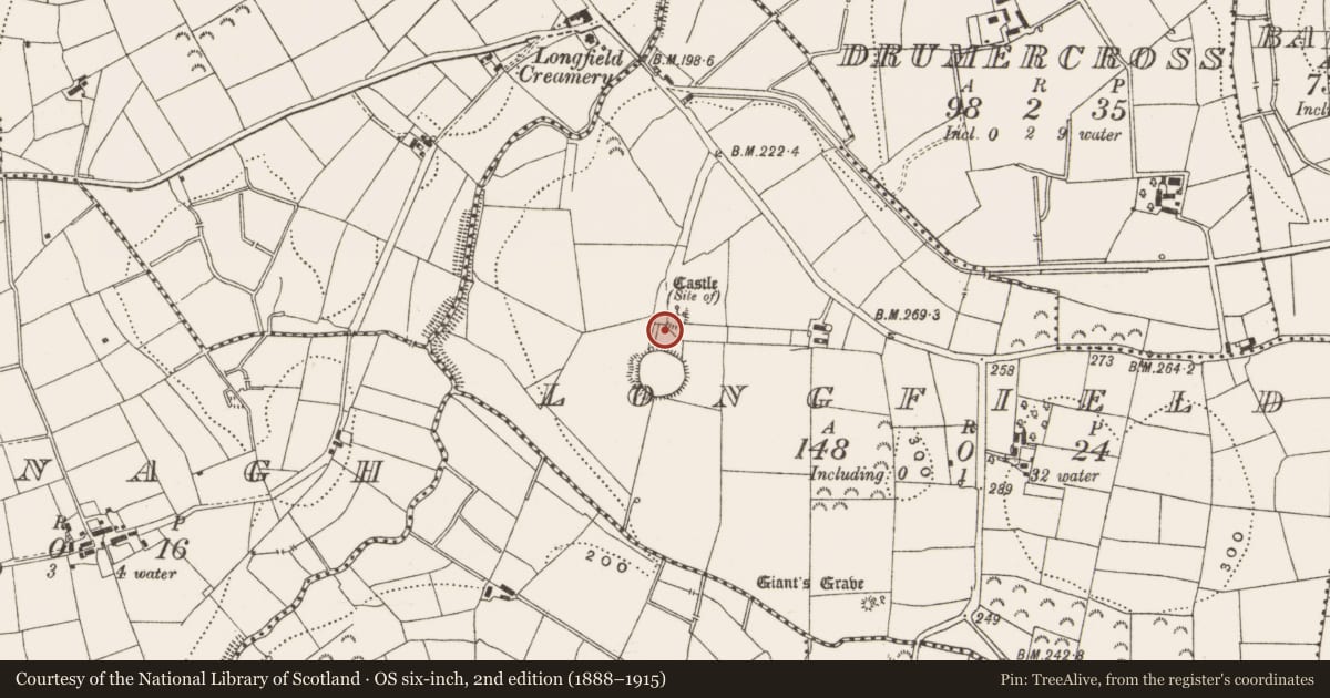 Ordnance Survey six-inch map, 2nd edition (1888–1915) covering the location of House - 17th century, Longfield, County Leitrim, with a pin at the register's coordinates