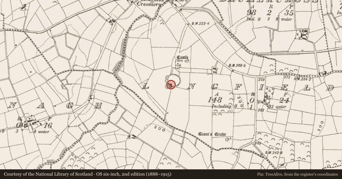 Ordnance Survey six-inch map, 2nd edition (1888–1915) covering the location of Ringfort - rath, Longfield, County Leitrim, with a pin at the register's coordinates