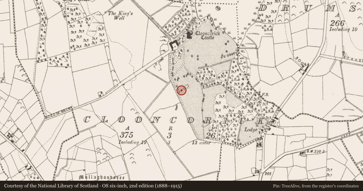 Ordnance Survey six-inch map, 2nd edition (1888–1915) covering the location of Souterrain, Clooncorick, County Leitrim, with a pin at the register's coordinates