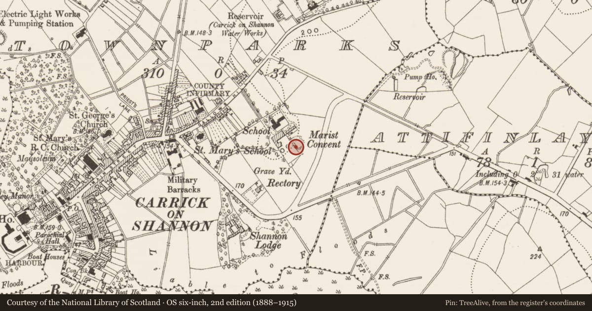 Ordnance Survey six-inch map, 2nd edition (1888–1915) covering the location of Ringfort - unclassified, Townparks, County Leitrim, with a pin at the register's coordinates