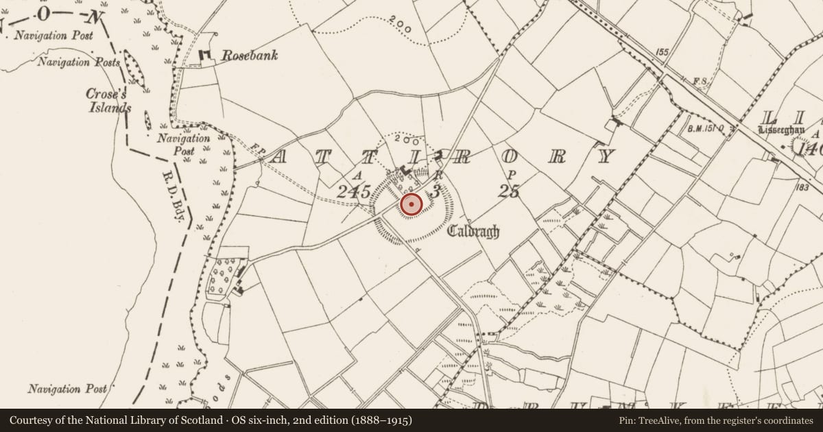 Ordnance Survey six-inch map, 2nd edition (1888–1915) covering the location of Church, Attirory, County Leitrim, with a pin at the register's coordinates