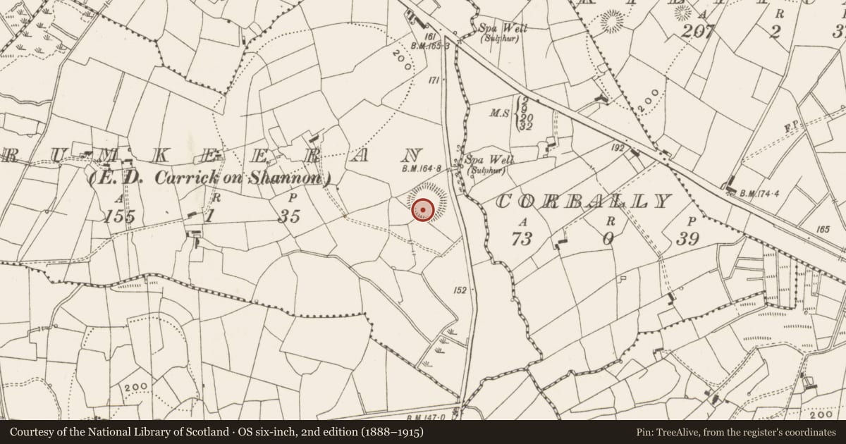 Ordnance Survey six-inch map, 2nd edition (1888–1915) covering the location of Ringfort - rath, Drumkeeran, County Leitrim, with a pin at the register's coordinates