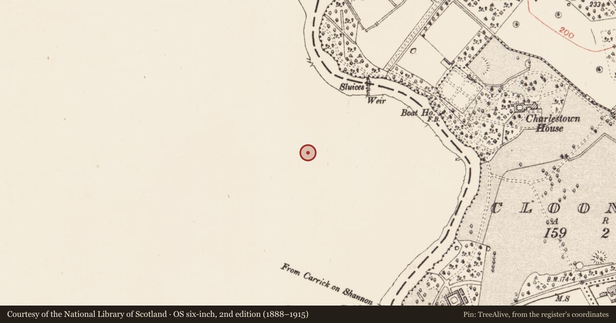 Ordnance Survey six-inch map, 2nd edition (1888–1915) covering the location of Bastioned fort, Jamestown, County Leitrim, with a pin at the register's coordinates