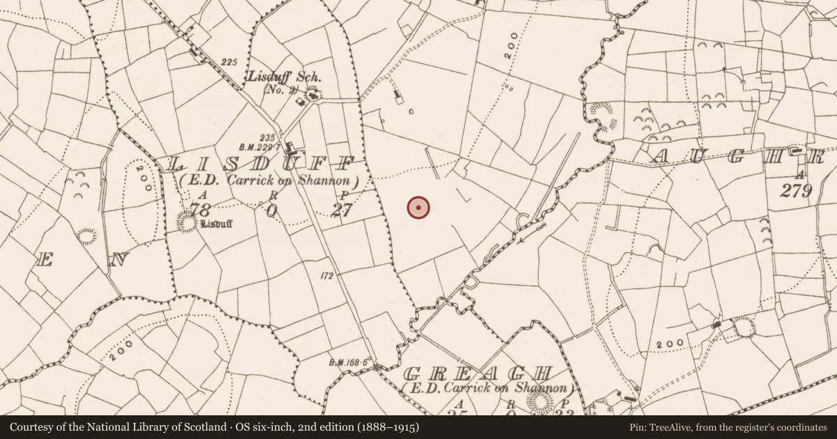 Ordnance Survey six-inch map, 2nd edition (1888–1915) covering the location of Enclosure, Garvlough, County Leitrim, with a pin at the register's coordinates