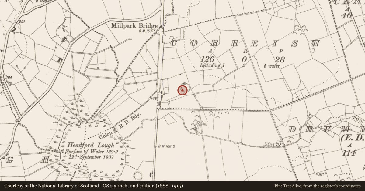 Ordnance Survey six-inch map, 2nd edition (1888–1915) covering the location of Ringfort - rath, Correish, County Leitrim, with a pin at the register's coordinates